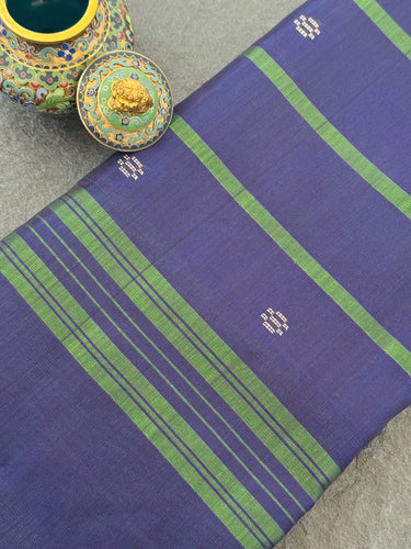 Vegan Silk Saree | No Zari | No Blouse | Handwoven | Leaf Green & Purple | Ships from California